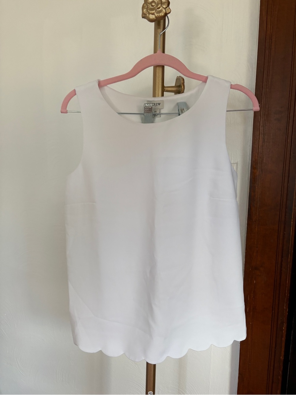 J. Crew White Scallop Hem Shell Tank